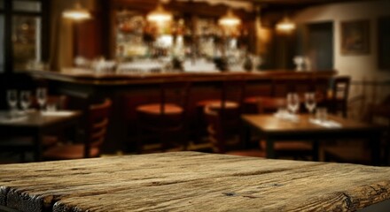 Wooden board empty table in front of blurred background Mockup restaurants
