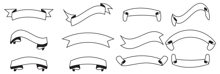 Vintage ribbon banner graphic set. - Decorative tape blank collection in vintage design