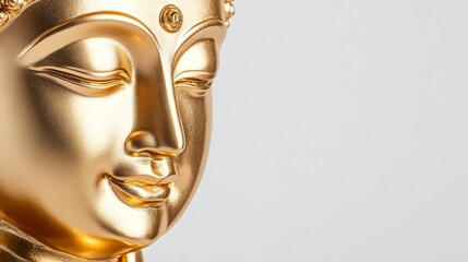 Fototapeta premium Golden Buddha Statue Close-Up with Serene Expression and Detail