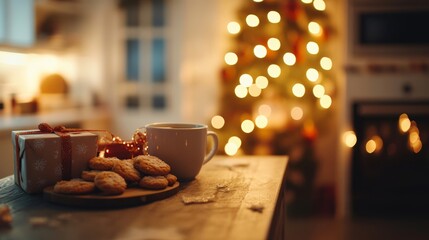 Fototapeta premium Warm Christmas Treats: Cookies and a Cozy Cup by the Tree