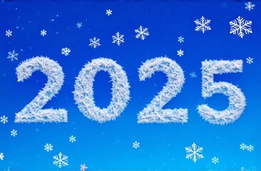 Numbers 2025 made of little snowflakes 