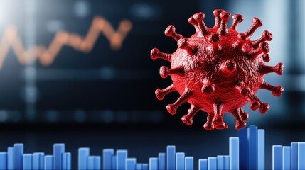 Red virus impacting financial trends and market analysis against a blue background