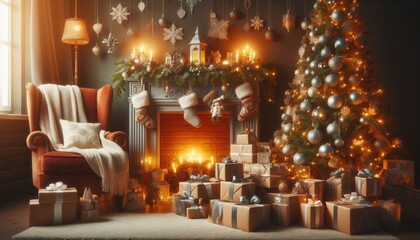 A cozy decorated for Christmas room