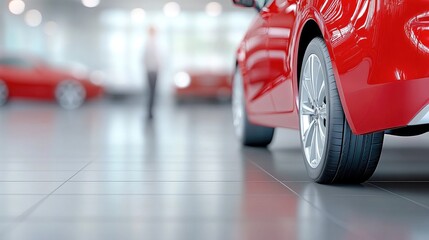 Luxury car showroom features stunning red vehicles creating an elegant atmosphere inviting potential buyers