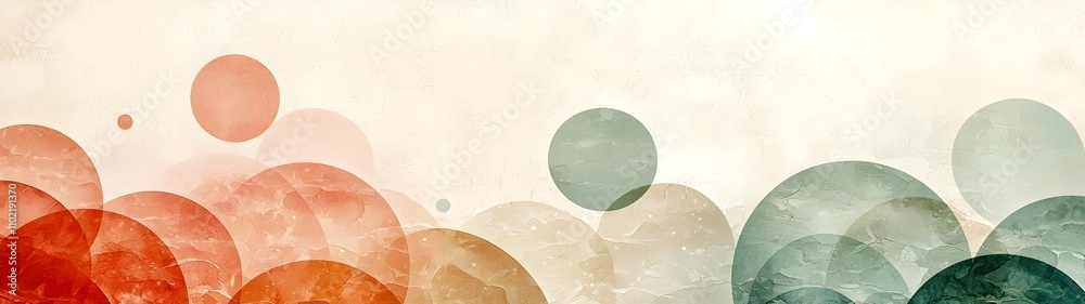 Wall mural An abstract composition featuring soft, overlapping circles in hues of orange, beige, and teal against a light, textured background, creating a warm and tranquil mood.