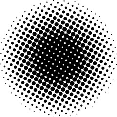 Circular halftone effect, black and white dotted pattern