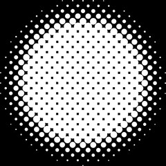 Circular halftone effect, black and white dotted pattern