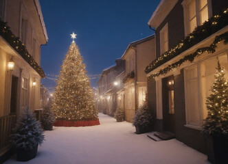 Fototapeta premium christmas tree on the street in night