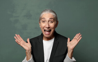  feeling happy, excited, surprised or shocked, smiling and astonished at something unbelievable