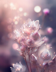 Tapeta w kwiaty, papier dekoracyjny, pastelowe tło kwiatowe, puste miejsce na tekst, życzenia lub zaproszenie, efekt bokeh	