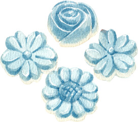 Handdrawn butterfly pea jelly Thai dessert watercolor