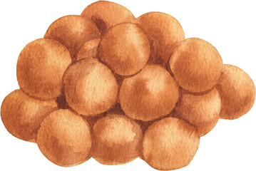 Handdrawn Thai fried Sweet Potato Ball Thai dessert watercolor
