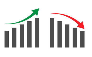 Financial chart icon with curve up and down arrow, vector financial chart with up and down arrow, png bar graph with arrow