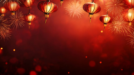 Red Lanterns and Fireworks Festive Background Illustration