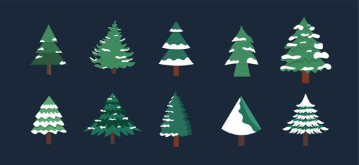 Christmas tree collection with snow on tree