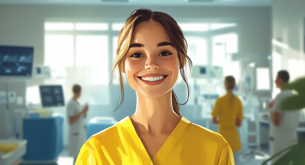 Smiling nurse in a bright hospital