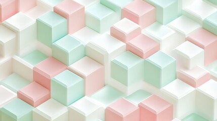 Obraz premium a 3D pattern of interconnected cubes in pastel tones of pink, mint, and white
