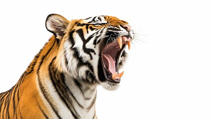 Obraz premium A Yawning Tiger Shows Its Powerful Teeth and Stripes