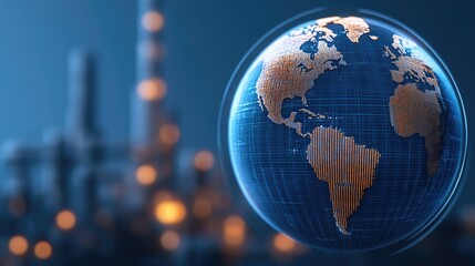 Innovative global network visualization featuring a globe and industrial backdrop for digital transformation in manufacturing