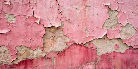 Naklejka premium Cracked and Peeling Pink Paint Reveals the Underlying Brickwork