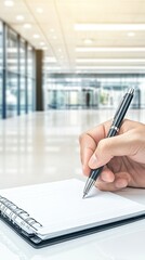 Capturing creative thoughts in a stylish workspace with a focus on handwritten notes and professional dedication