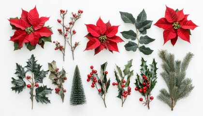 Christmas Floral Arrangement with Poinsettia, Holly, and Pine