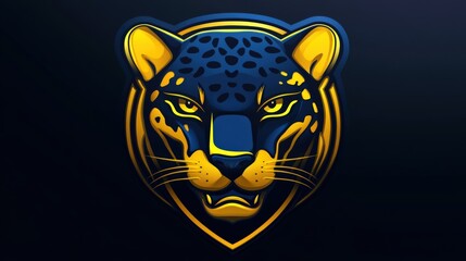 Jaguar Mascot. Gold Stamp Icon for Sport or E-sport Logo Team on Dark Background