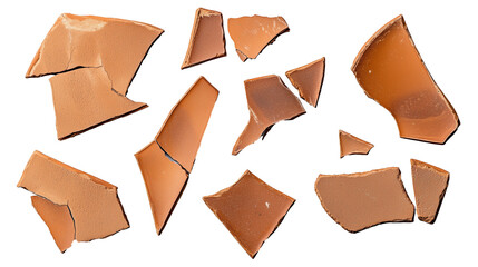 Set of broken pottery ceramic shards isolated on transparent background
