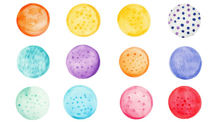Fototapeta premium Set of colorful circles with polka dots isolated on transparent background