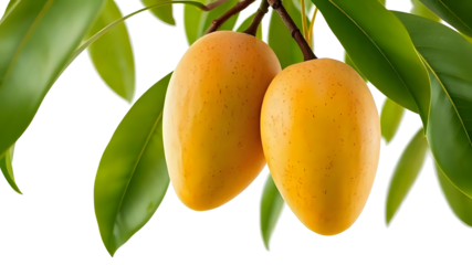 Close up, Mango on the tree transparent image. Ai generated
