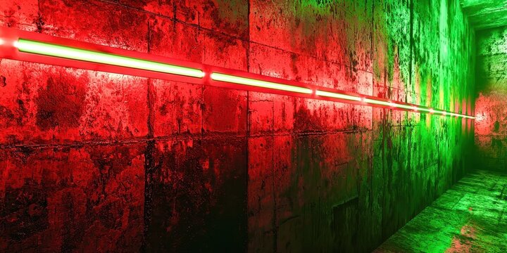 Long red and green wall with a green stripe