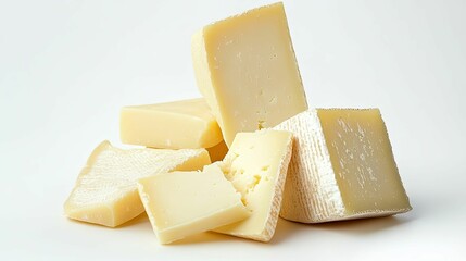 Assorted Cheeses Displayed On A White Background