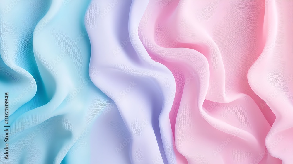 Poster soft pastel gradient fabric drapes creating a serene and calming visual display