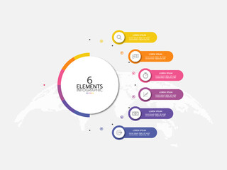 Vector infographic label design with circle infographic template design and 6 options or steps. It can be used for process diagrams, presentations, workflow layouts, banners, flow charts, info graphs.