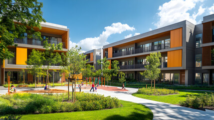 Modern Affordable Housing Community with Green Spaces and Family-Friendly Amenities