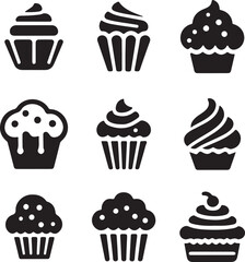 set of cupcake silhouette design vector art illustration