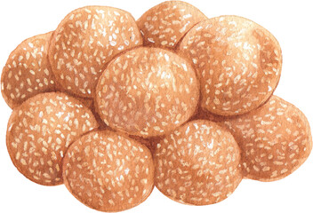 Handdrawn Kanom Kai Hong Thai dessert watercolor