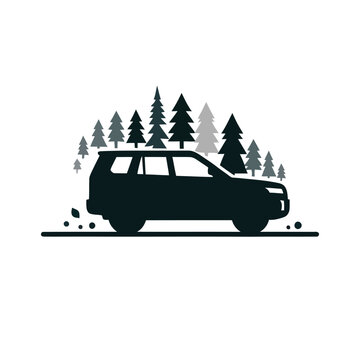 Dynamic Zeep car over mountain vector silhouette