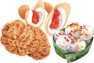 Handdrawn Sweet memories Thai dessert watercolor