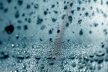 CLose Up of Condensation Bubbles and Marks on A Window Water Background