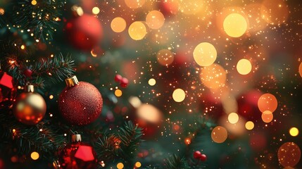 A Christmas-themed background featuring bright bokeh lights