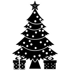 chrismas tree with gift vector illustration