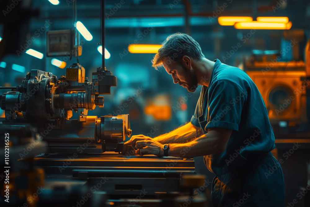 Poster Craftsmanship at work as a lathe operator focused on precision engineering