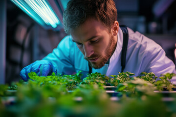 Researching plant growth optimization in a modern laboratory setting