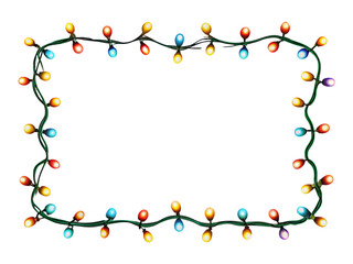 Colorful Christmas String Lights Border on transparent background element PNG cutout