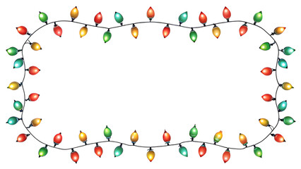 Colorful Christmas String Lights Border on transparent background element PNG cutout
