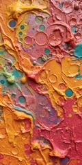 A close-up image of colorful paint textures blending and overlapping, creating a vibrant artistic pattern, close-up, blending