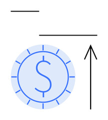 Coin with dollar sign and upward arrow representing financial growth and investment. Ideal for financial planning, investment strategies, economic development, profit increase, market trends