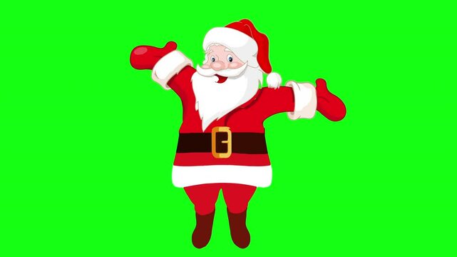 Jumping and wave hand Santa Claus looping animation on green screen. Concept Of Christmas, New Year, Celebration, holiday, celebration