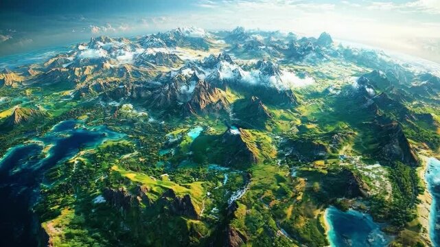 Lush green islands and deep blue oceans are interspersed with fluffy white clouds in this breathtaking view of earth from space. World tourism day